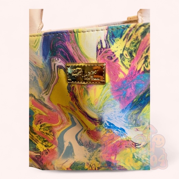 Betsey Johnson Psychedelic Watercolor Mini Tote w Crossbody Strap Pre-Loved - Picture 4 of 12